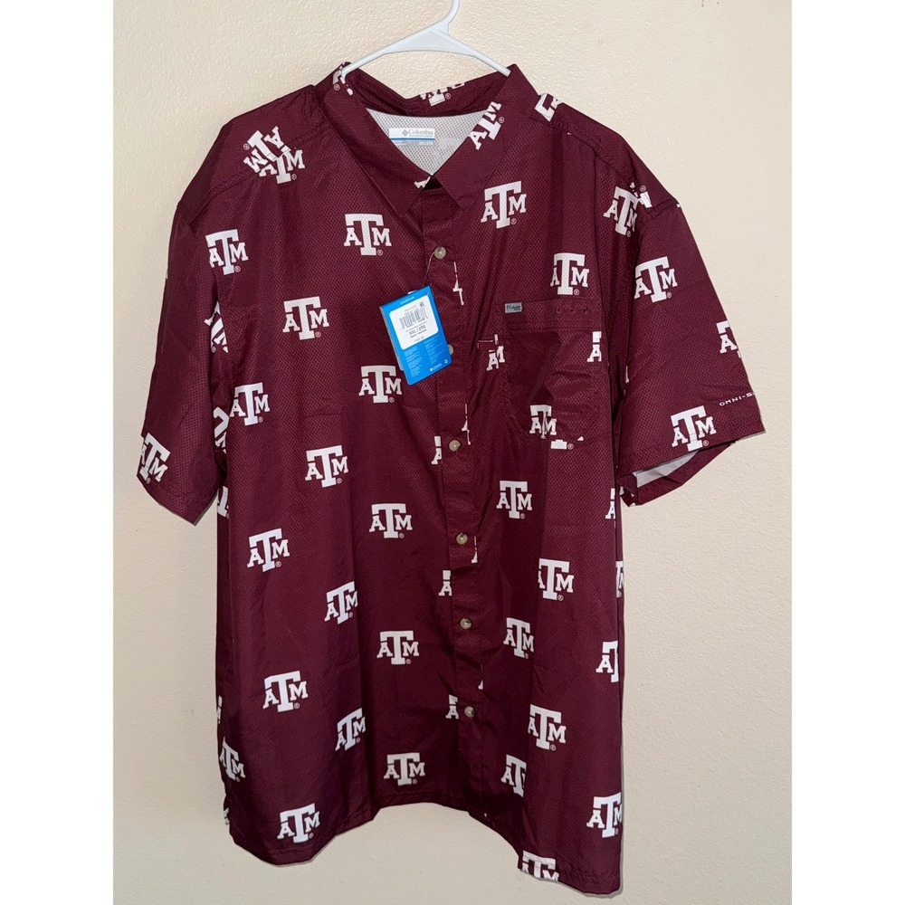 Columbia PFG Texas A&M Aggies Super Slack Tide Shirt Mens XXL Maroon NWT